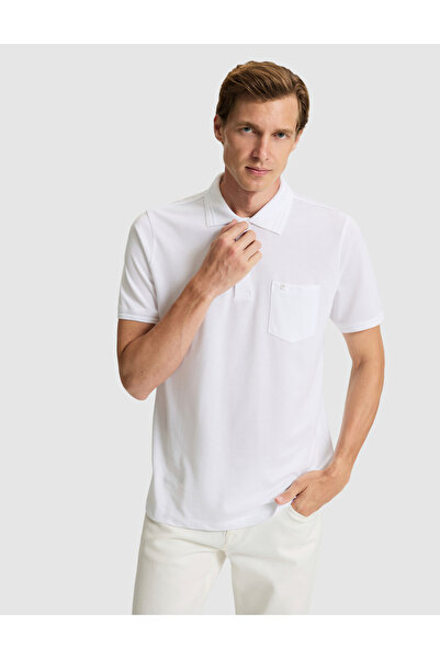 Pierre Cardin White Regular Fit 100% Cotton Pocket Polo Collar Basic T-Shirt ...