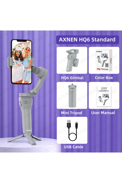 Choice AXNEN HQ6 Standard 3 Axis Handheld Gimbal Stabilizer for Smartphone wi...