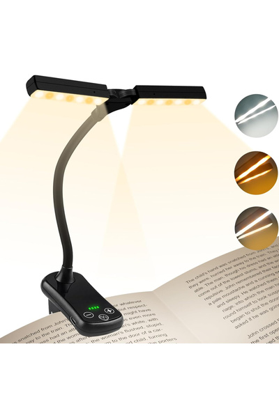 Choice black Dual Heads New 3 Colors 8 Brightness 14 LED Clip On Book Light U...