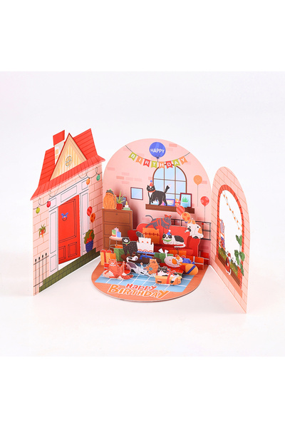 Choice AD-GXT-007 Birthday Day Greetings Card Funny Cat Double Door Pop Up 3D...