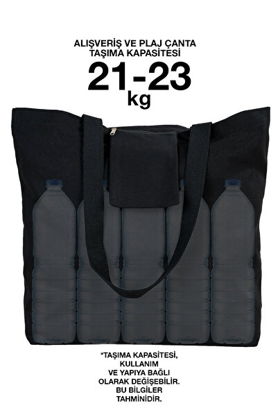 Bammerz Kanvas Alışveriş/plaj Çantası Iç Cepli Örgü Kulp | Siyah Kanvas Çanta | Büyük Boy Market Çantası