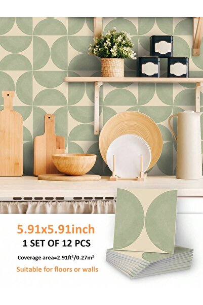 Choice 5M-4T12P15-001-AQ 12PCS Scandinavian Geometric Pattern Floor Stickers ...