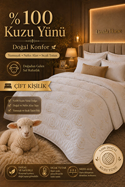 Linnda Home %100 Merinos Yün Çift Kişilik Yorgan – Dört Mevsim, Terletmeyen D...