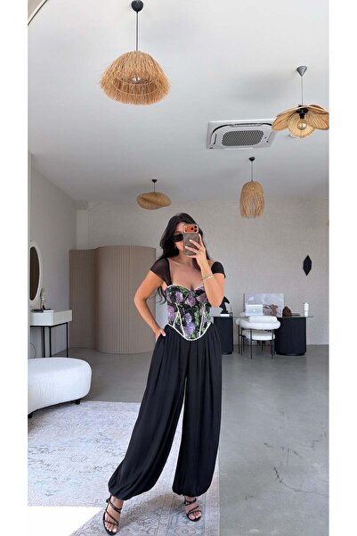 Buket Teke Black Silk Satin Shalwar