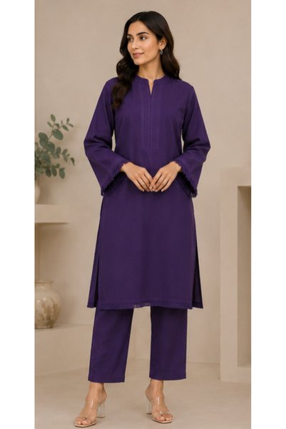 6TEEN Women’s Deep Purple 2-Piece Embroidered Kurta Set