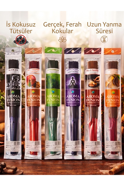 Great Fast Organik Doğal Çubuk Tütsü Seti | 90 Adet Çubuk Tütsü 6 Aroma 30 Cm...