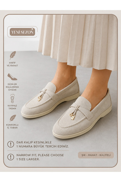 Macs Moda Women's Beige Suede Loafer Shoes with Buckle Detail, Casual, Comfor...