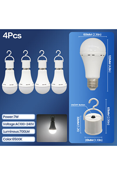 Choice3 4 Pcs E27 Rechargeable LED Emergency Light Bulb 7W 1500mAh 6500K 3 Mo...