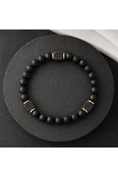 Alnis Atelier Cube Lava Stone and Matte Onyx Natural Stone Men's Bracelet |  ...