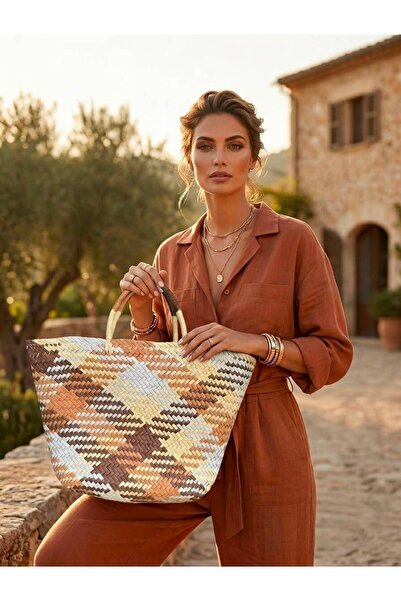 Axesoire NWC-1081 Kahve Hasır Çanta 51x26 cm