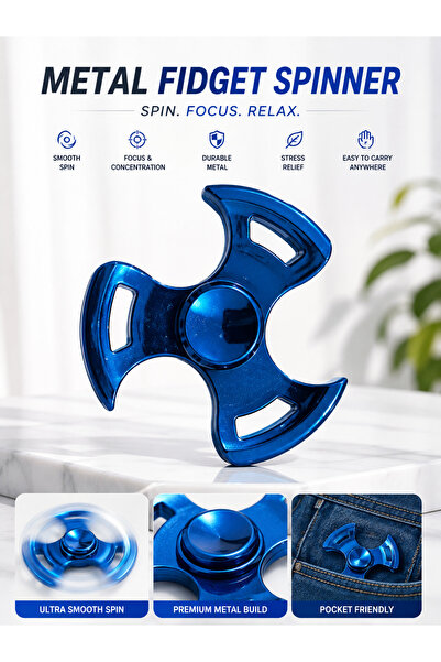 Taimi Metal Fidget Spinner, Smooth Spin Stress Relief Toy, Blue Hand Spinner