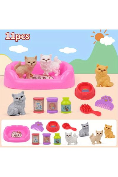 choice2 as pic Cute Dog Pet Basket Family Toys Dog Doll Set Cage Toys Scene P...