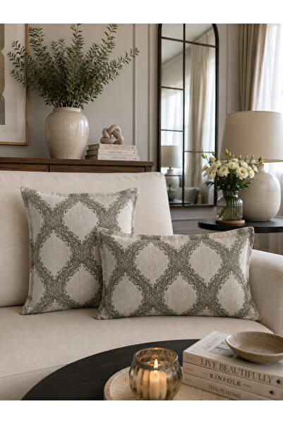 Decamor home Ecru Khaki Green Throw Pillow Cover 1 Piece