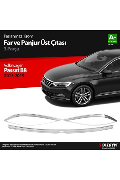 S Dizayn Vw Passat B8 Krom Far Üzeri Çıta Seti 3 Parça 2015 Üzeri