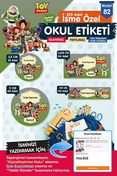 t tuğset etiket Okul Etiketi Toy Story Kalem Defter Etiketi Özel İsim Yazılab...
