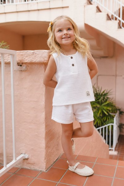 Sarebaby Muslin Sleeveless Summer Baby Set Ecru Color