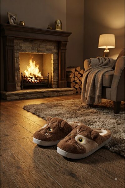 Behtah Kundura Beige Button Detailed Non-Slip Sole Plush Women's House Slippe...