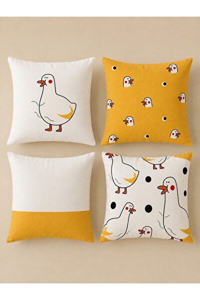 PİKKO HOME Little Goose 4-Piece Digital Print Polyester Kirlent Cover Set (Kr)