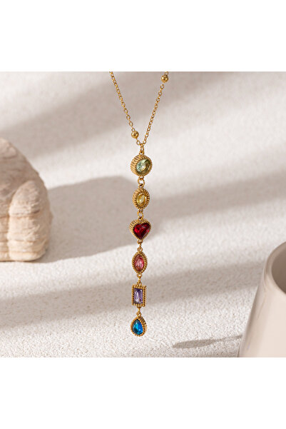 choice2 2 Stainless Steel Colored Zircon Tassel Necklace Luxury Long Heart-sh...