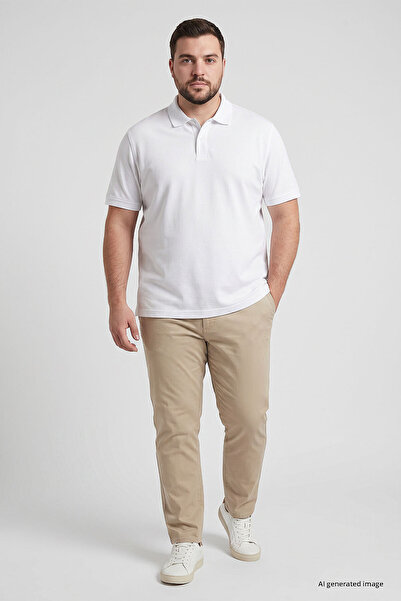 TOMMY LIFE Weißes Polo-Kragen-T-Shirt für Herren in Übergröße - 88511