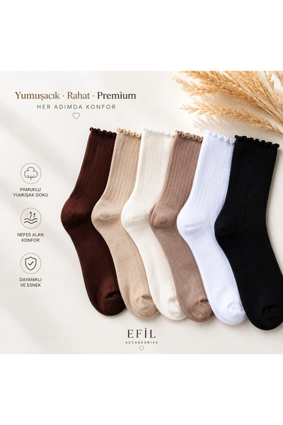EFİLACCESSORİES Premium Seamless Flutted Ankle Socks for Women, 6 Pair Pack