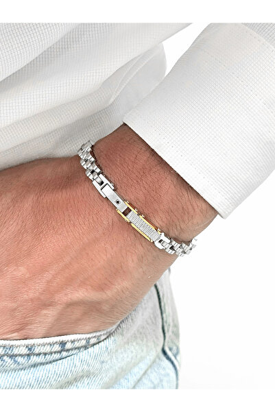 FERRO Yellow and Silver Steel Men's Bracelet Frj10173A-D 2 Year Warranty Gift...