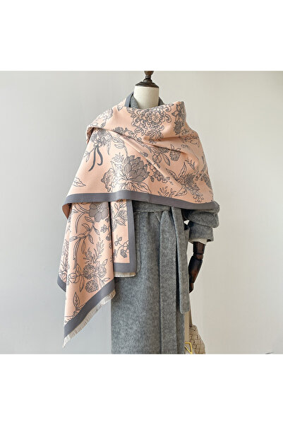 Choice1 Pink 2024 Luxury Floral Print Scarf for Women Warmer Winter Cashmere ...
