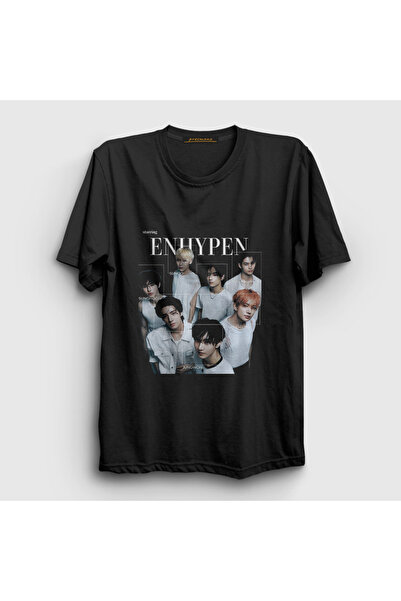 Presmono Unisex Black Starring K Pop Enhypen T-Shirt 604643Tt
