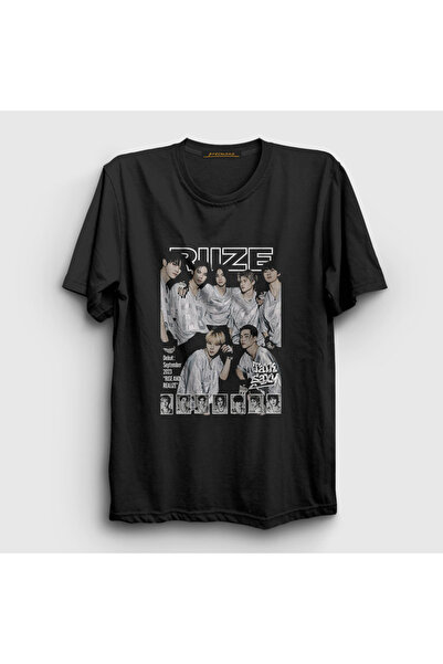 Presmono Unisex Black Talk Saxy K Pop Riize T-Shirt 604900Tt