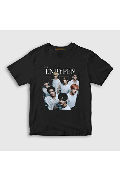 Presmono Unisex Kids Black Starring K Pop Enhypen T-Shirt 604672Tt