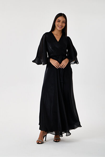 ŞEYDA ERTEM Black Self-Patterned Fabric Dress with Inner Lining