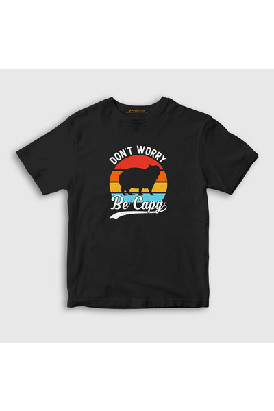 Presmono Black Unisex Kids T-Shirt - Don'T Worry Be Capy Capybara 489848 Tt