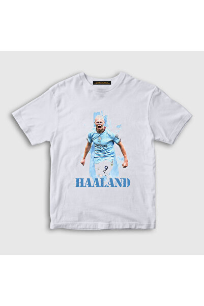 Presmono Unisex Çocuk Beyaz Erling Haaland Spor Futbol T-Shirt 430581tt