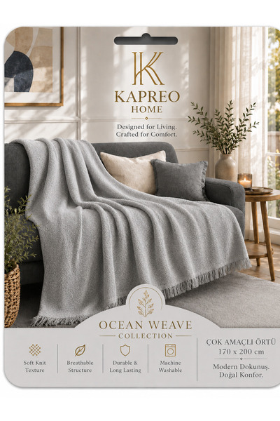 Kapreo Home Oceanwave Çok Amaçlı Örtü 170 X 200 Gri