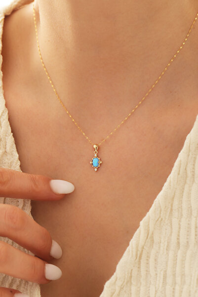 Cemre Gold 14 Ayar Altın Minimal Vintage Opal Kolye