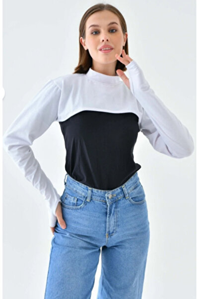 a02teks Dik Yaka Boyunluklu Kolluk Beyaz Uzun Kollu Boyunluk Tesettür Boyunluk Balıkçı Yaka Bodysuit