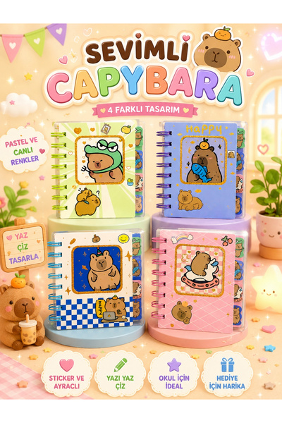 ÖZ OFİS Capybara Kapibara Temalı Ayraçlı 100 Sayfa Çizgili Not Defteri - Özel...