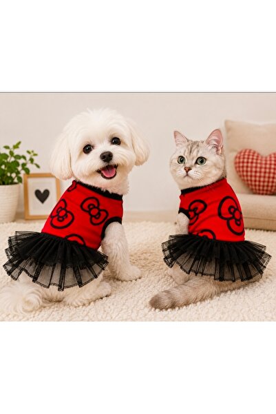 atelyu Cat Dog Outfit Birthday Party Dress Red Black Tutu Dress