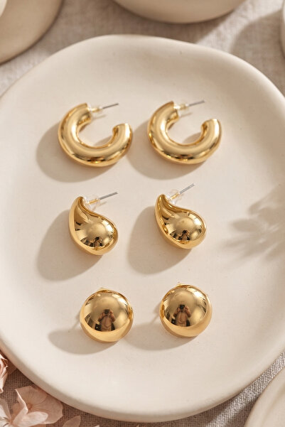 Elika Silver Women's Vintage 3-Piece Gold Earring Set