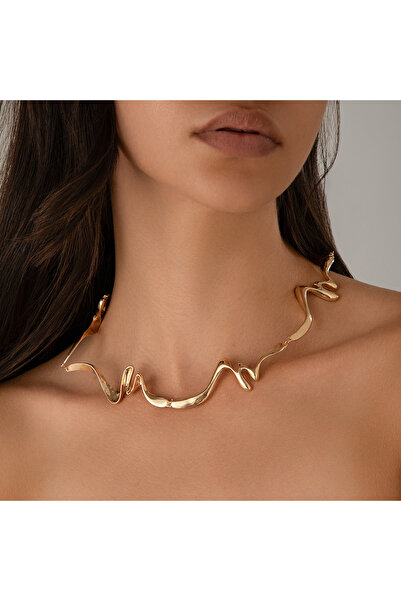 Choice gold color KunJoe Elegant Irregular Wave Torques Necklaces for Women T...