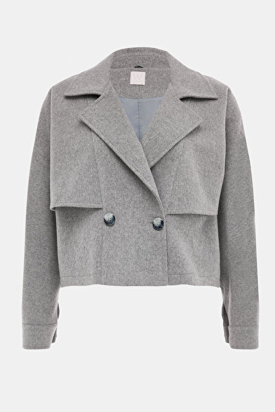 W Collection GRİ MELANJ KRUVAZE YAKA KABAN