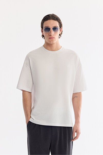 Avva Erkek Ekru Bisiklet Yaka Rayon Oversize Fit T-Shirt B001050