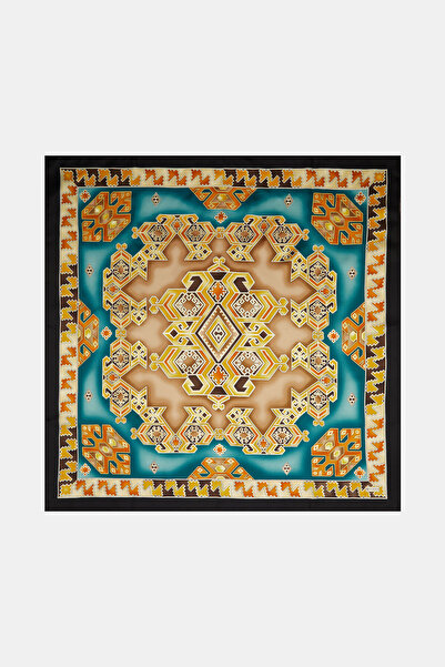 Vakko PETROL ETNİK DESENLİ TWILL EŞARP