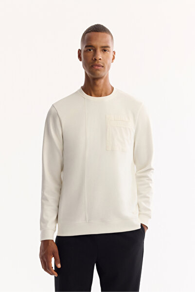 Avva Men's Ecru Crew Neck Cotton Bi-Stretch Regular Fit Sweatshirt A52Y1235