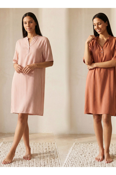 Splash FAV Set of 2 - Intimates Knee Length Night Dress Short Sleeves Mandari...