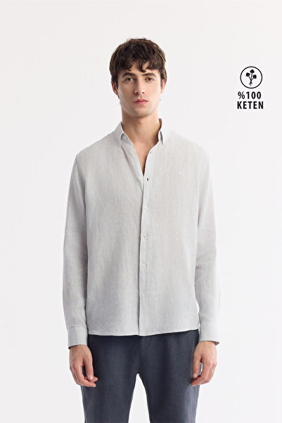 Avva Men's Ice Gray Button down Collar 100% Linen Comfort Fit Shirt B002191