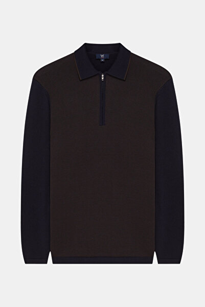 W Collection LACİVERT POLO YAKA UZUN KOLLU KAZAK
