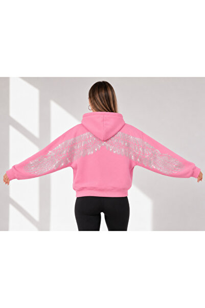 MOONBULL Kadın Sırt Taş Baskı Detaylı Kapüşonlu Sweatshirt