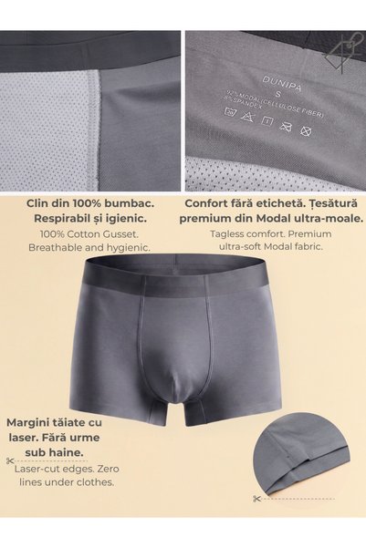DUNIPA Set de 3 perechi de boxeri bărbătești, fără cusături, din modal premium, tăiați cu laser, invizibili, Multicolor (Negru, Gri Carbon, Albastru Închis)