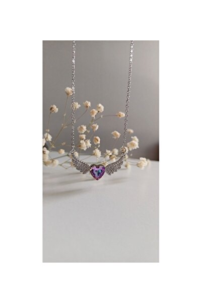 Herşey Nota Silver Color Angel Figured Women's Necklace – 55 cm Stainless Ste...
